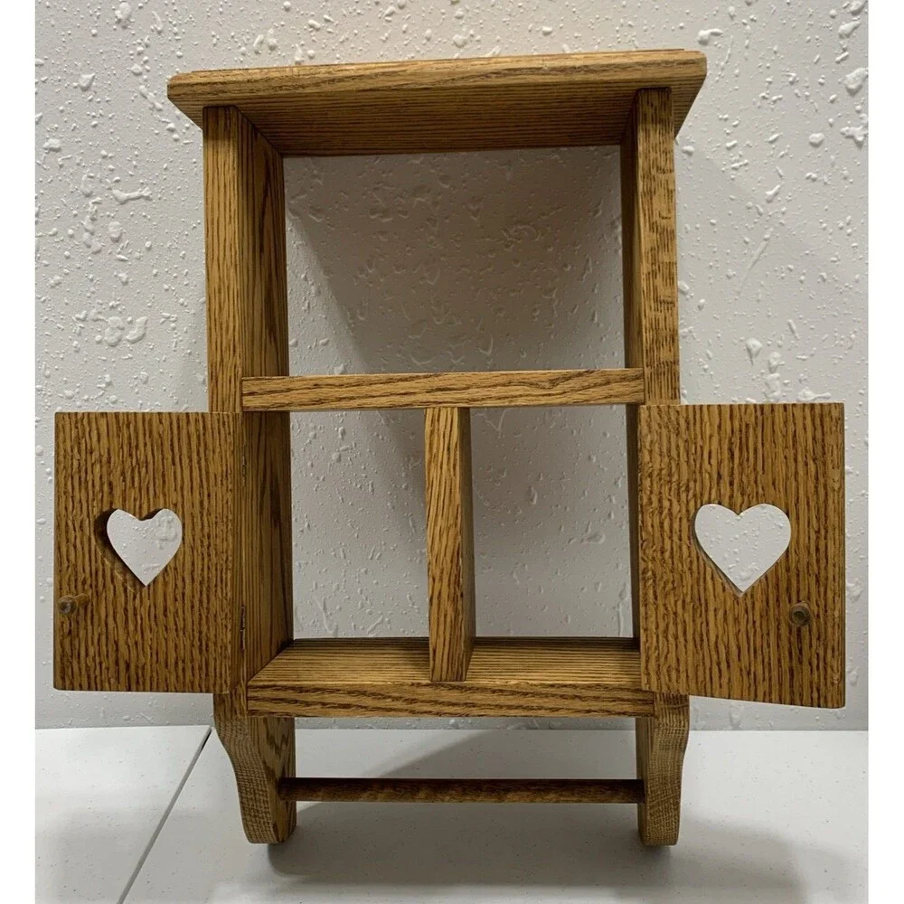 Vintage Country Wooden Wall Curio Cabinet Shelf Knick Knack Collectibles W/Pegs